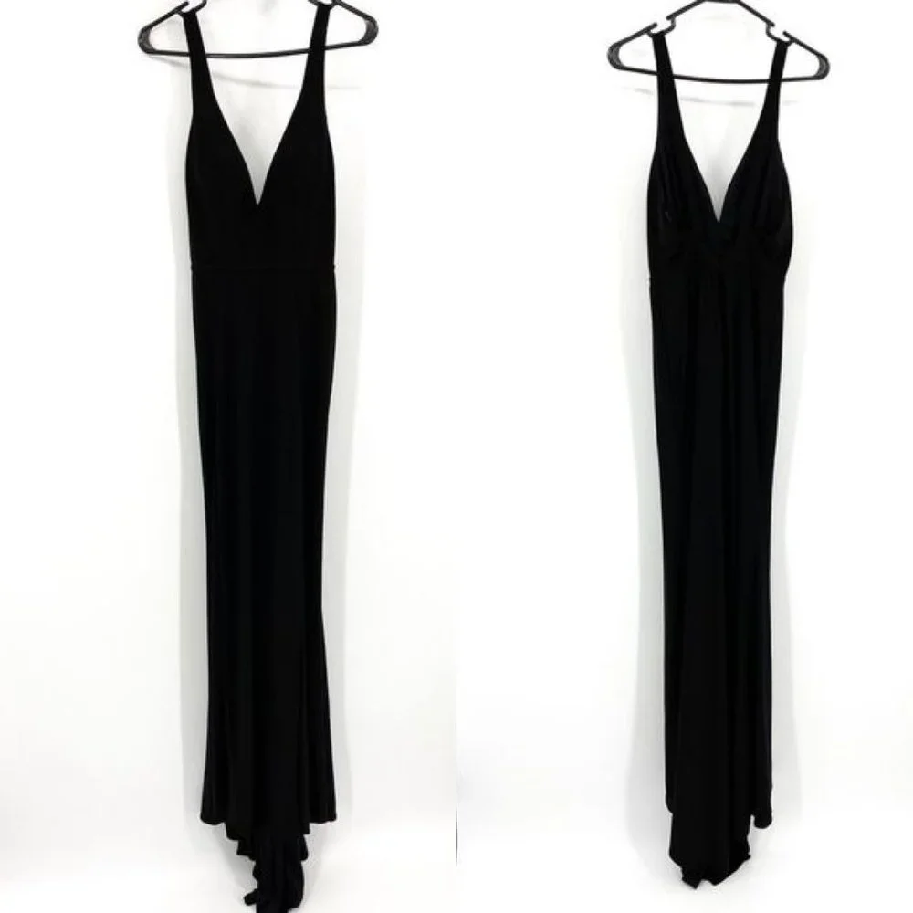 NWOT Ieena Mac Duggal Plunge Neck Slit Jersey Gown Black Size 4 - Picture 2 of 5